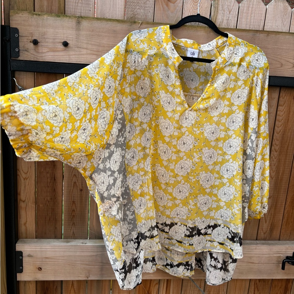 Cabi “Amelia” floral yellow blouse XL